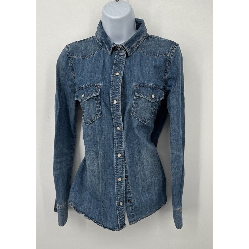 J.CREW Size S Western snap front denim chambray shirt in vintage indigo G1394